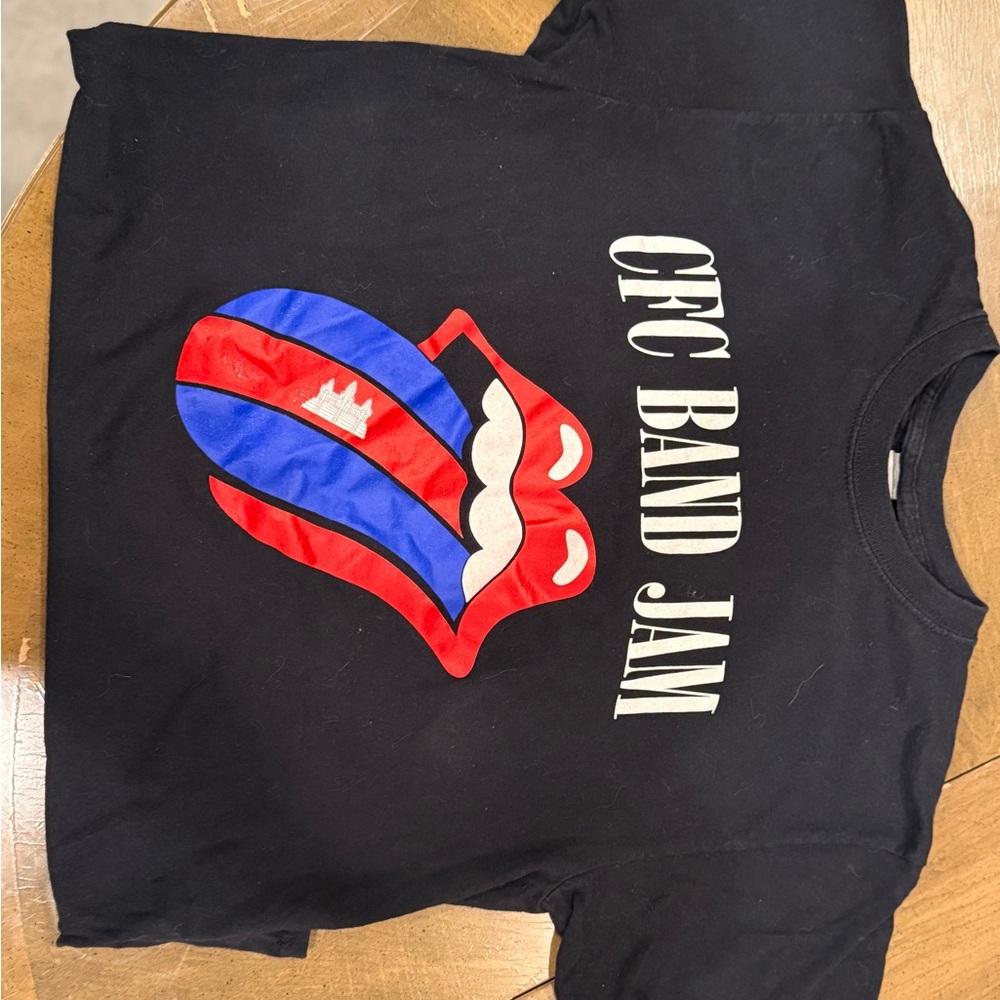 Gildan Black Tee with Red, Blue & White Graphic